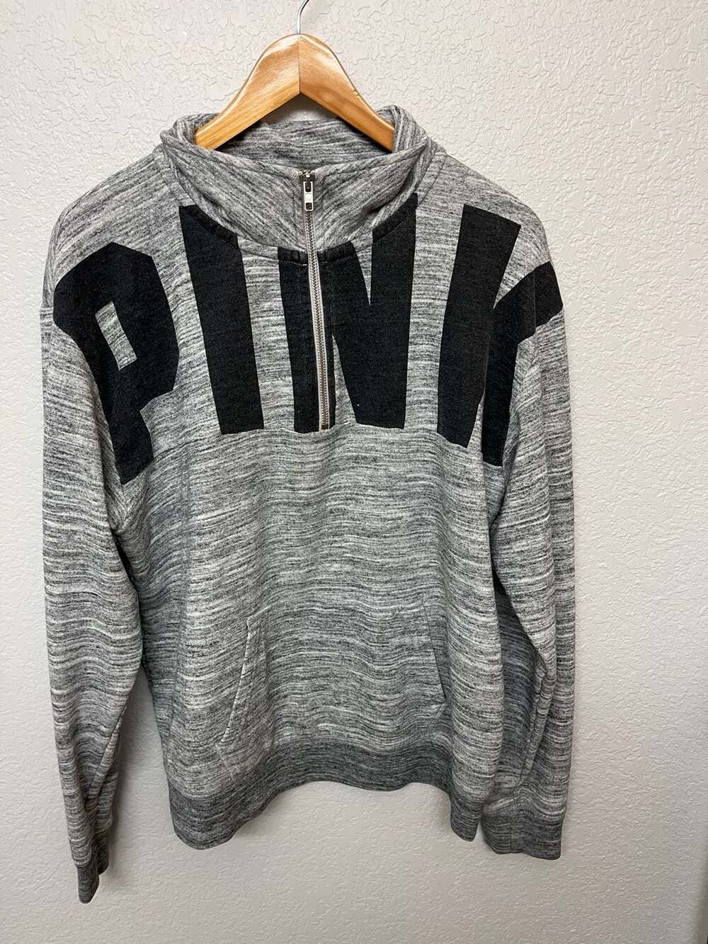 Victoria's Secret PINK Gray Heathered Quarter-Zip Pullover Sweatshirt Size M